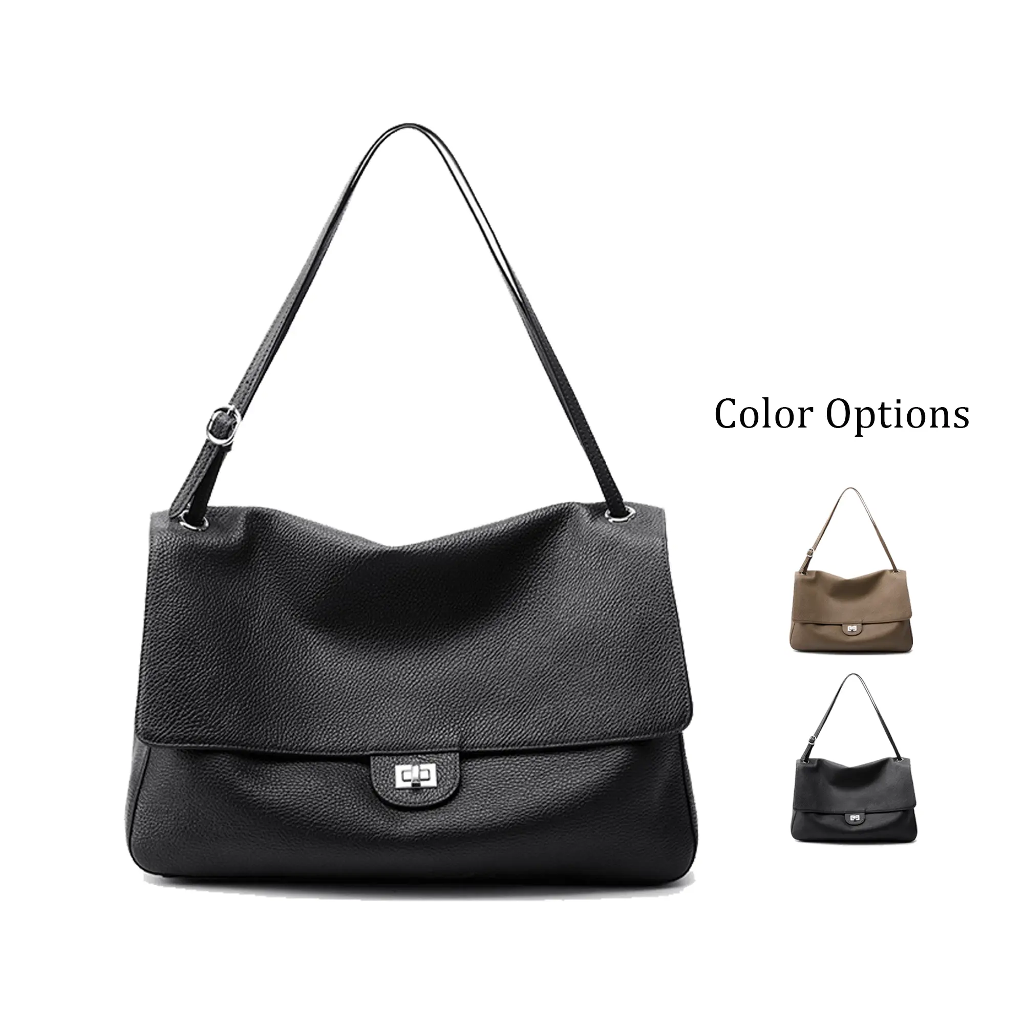Women's 2026 New Minimalist Foldover Shoulder Bag - Soft Pebbled Textured, Large Capacity, Adjustable Strap, Twist Lock Handbag for Office Daily Carry (Multi-Color Options)