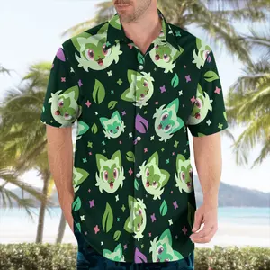 Sprigatito Aloha Pattern  Hawaiian Shirt – Tropical Anime Summer Shirt, Anime Hawaiian Shirt for Fans #alohashirt #hawaiianshirt #tropicalvibes #summeroutfit #beachwear #viraloutfit