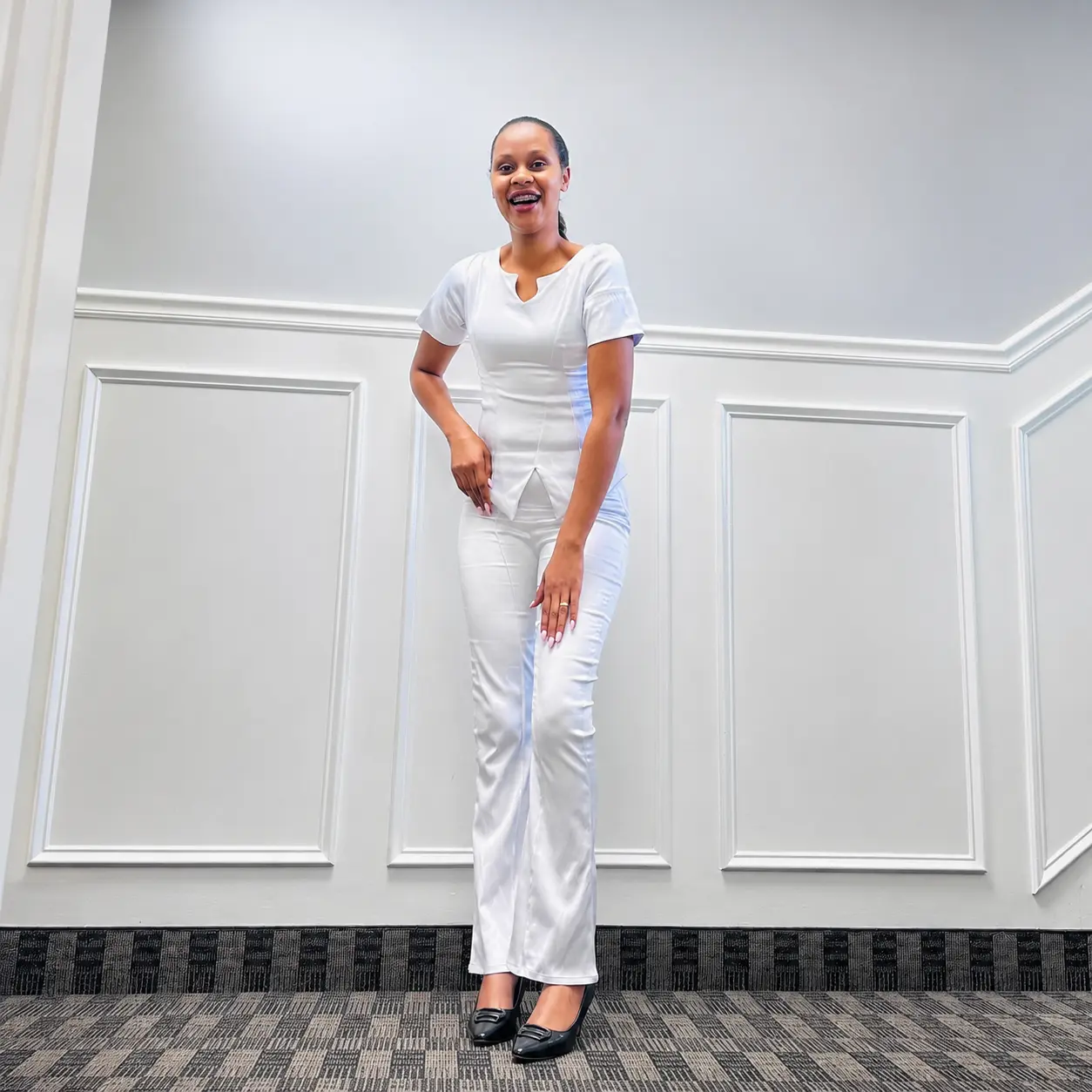 Zuri White Women's Pant Set Elegant Two Piece Outfit Formal Office Wear African Fashion Suit