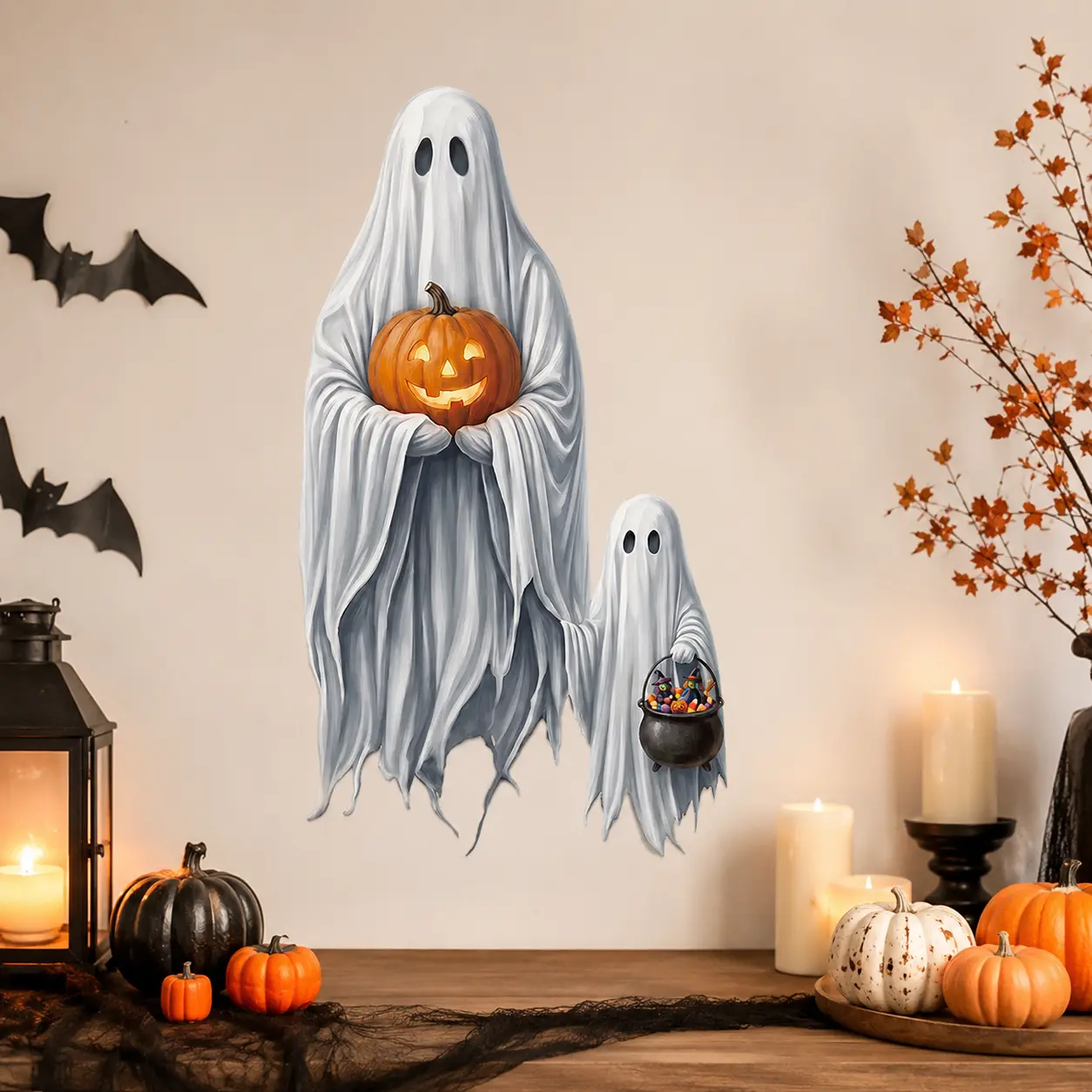 Halloween White Ghost Wall Decal,PVC stickers, living room wall decor, window decals
