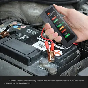 Mini Car Battery Tester 12V Digital Alternator Tester with 6LED Light Detection Display for Car Motorcycle Battery Testing Automotive Tool