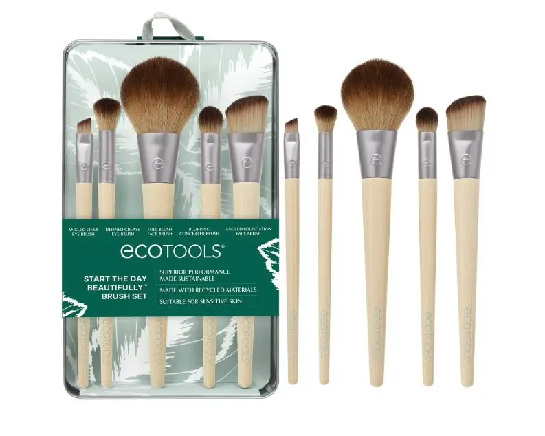 EcoTools Start the Day Beautifully Makeup Brush Kit with Storage Tray, 6 Piece Set
