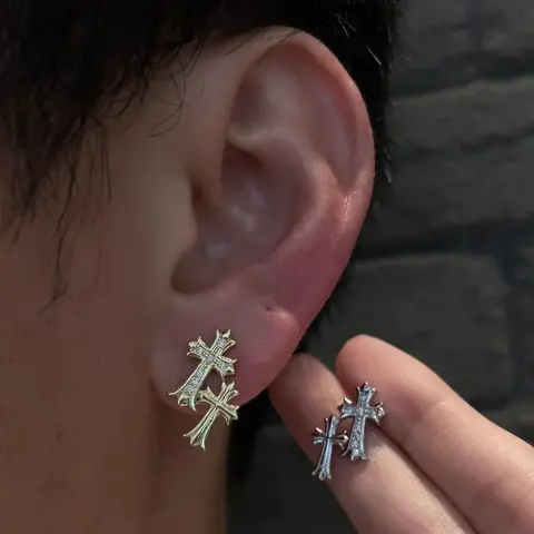 Women's Fashion Design Zircon Stones Studded Cross Double Earrings - Personalized Temperament Costume Jewelry for Casual Outfits Women
