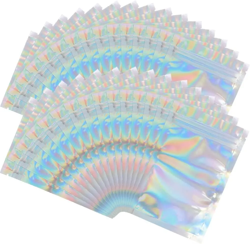 Mylar Holographic Resealable Bags - 4 x 6" Smell Proof Bags, Foil Pouch for Party Favor Food Storage (Holographic Color, 4 x 6 Inch)