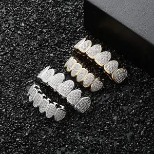 2 Piece Top & Bottom Set for Rappers and Cosplayers -  Cubic Zirconia Teeth Grills Punk Tooth Caps Cosplay Rapper Jewelry Glittering Hip Hop Cubic Zirconia Teeth Grills -