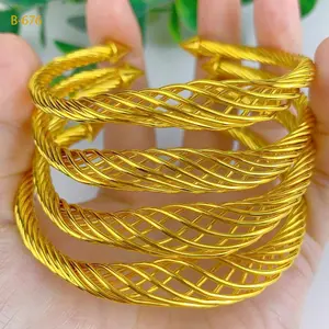 Luxury Arabic 24k Gold Plated Bangles For Women Dubai Bridal Charm Cuff Bracelet Nigerian Wedding Gift African Jewelry Party