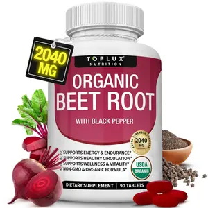 Toplux Organic Beet Root Tablets, 2040mg High Potency Nitric Oxide Booster with Black Pepper Extract, Supports Circulation, Heart Health, Energy & Endurance, USDA Organic Non-GMO, 90 Vegan Tablets for Men Women Vitamin Dietary Supplement Edible Fitness