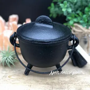 Naturally Eu Cast Iron Cauldron Incense Bowl with Lid and Handles for Aromatherapy and Rituals