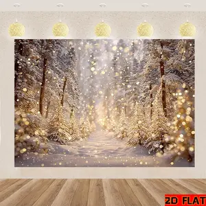 1pc Magical Winter Forest Backdrop Sparkling Snow Landscape Multiple Sizes Durable Polyester Material for Indoor Outdoor Decoration Wedding Photo Booth Christmas Party
