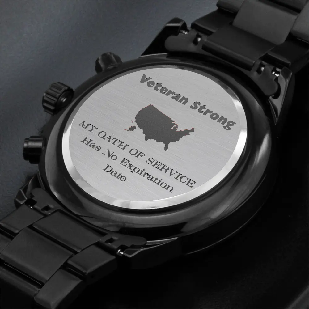 Veteran Strong™ Black Chronograph Steel Watch | Engraved Military Tribute Timepiece