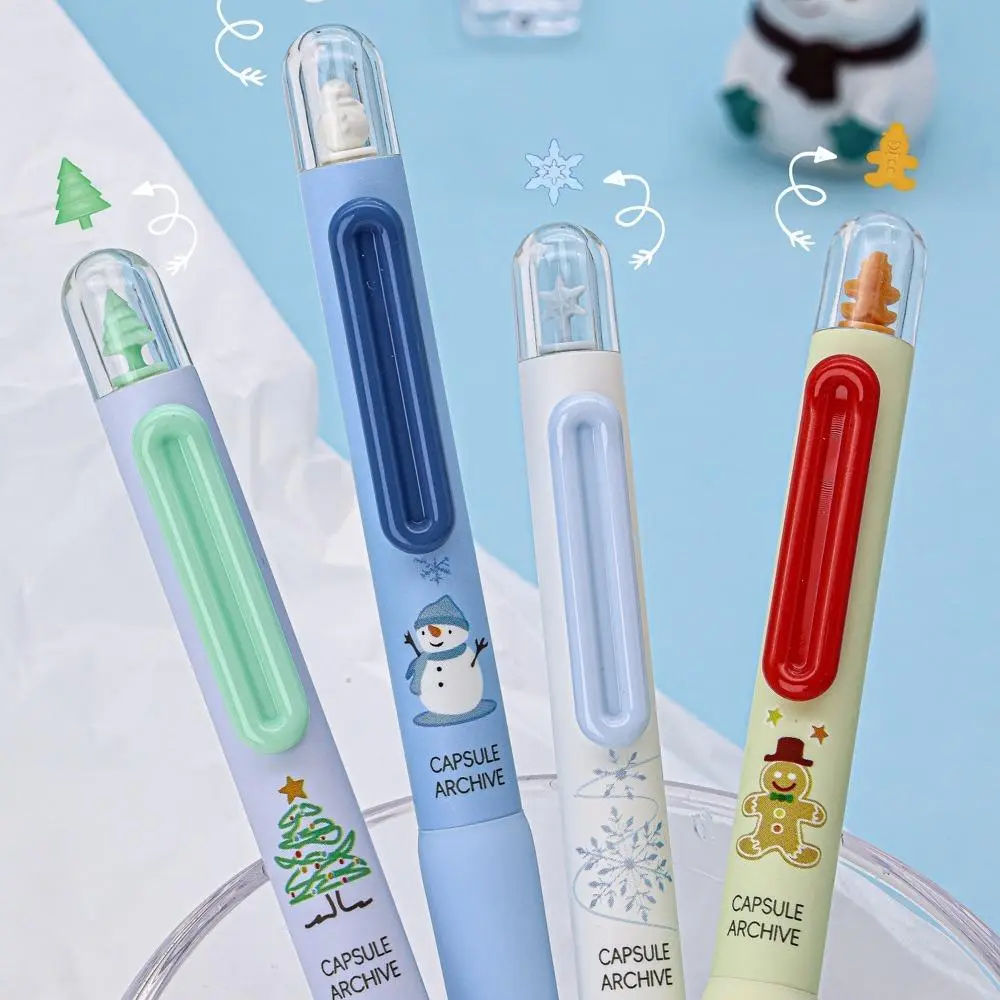 Winter Christmas Limited Edition Snow Theme Click Pens, Retractable Gel Pens, High Aesthetic Quick-Dry Writing Pens, Set of 4, Suitable for School, Gifts, Office