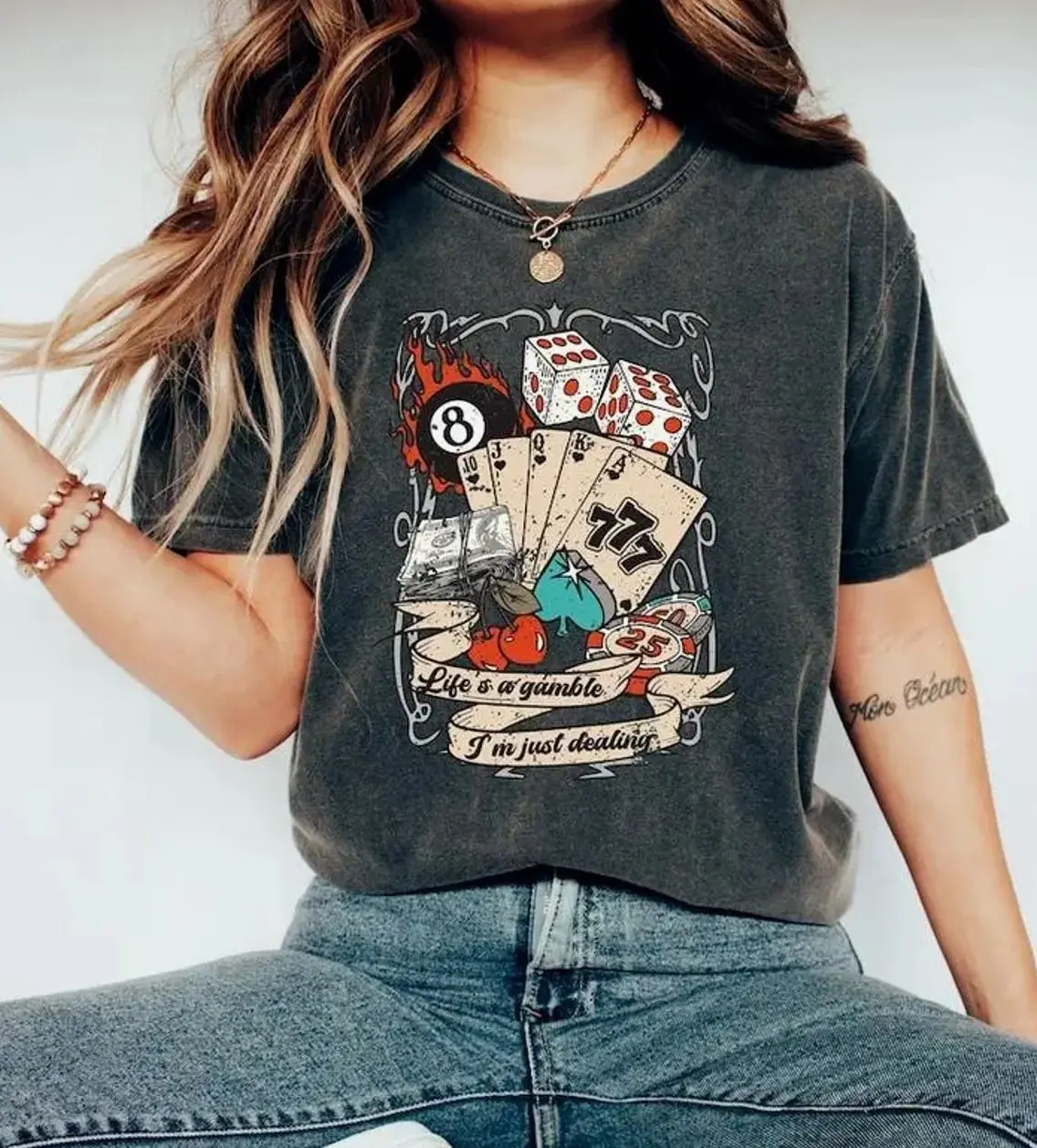 Comfort Colors Life's A Gamble I'm Just Dealing T-Shirt, Poker Card Themed Tshirt, Y2K 90's Cowgirl Shirt, Ace Card Shirt, Country Girl Shirt, 777 Tee for Women