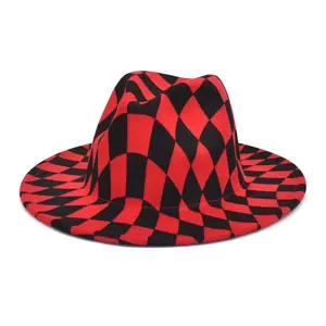 Checkered Fedora Red - Classic Design with Black and Red Patterns, Ideal for Casual Wear