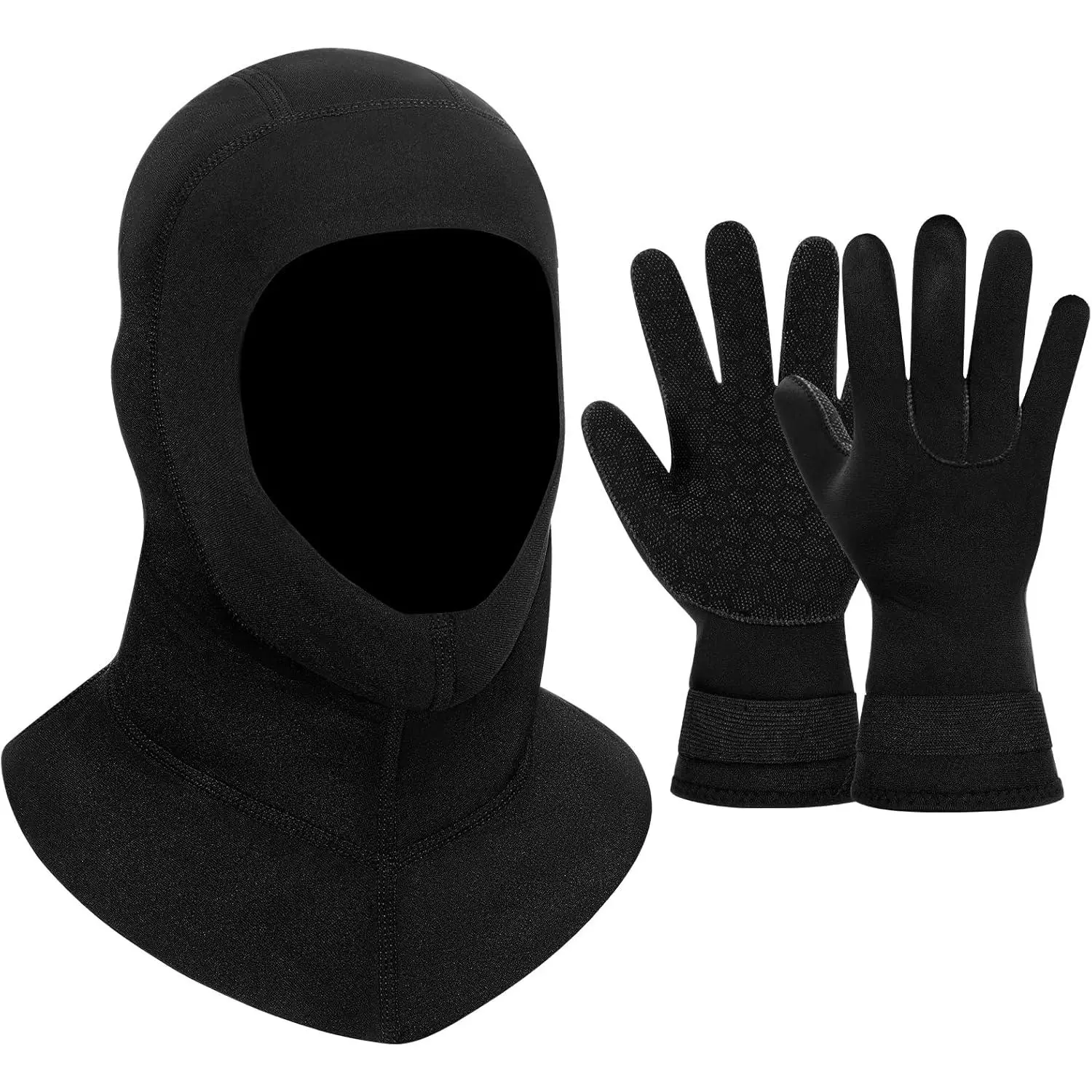 3mm Thermal Neoprene Diving Hood and Water Gloves, Warm Wetsuit Diving Cap and Gloves with Adjustable Waist Strap for Men Women, Ideal for Snorkeling Sailing Surfing Kayaking