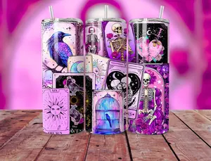 Tarot Cards Tumbler , Witchy Vibes Celestial 20oz Skinny Straight Tumbler , Witch Wicca Tumbler