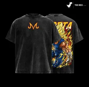 Prince of Saiyans Lightning Power Vintage Washed T-Shirt | Anime Warrior Graphic Tee | Oversized Streetwear Shirt for Anime Fans