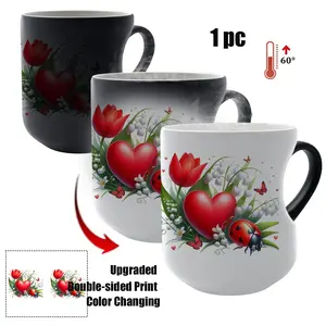 Heart-Shaped Love Mug with Ladybugs & Butterflies, Romantic Design, Ideal Gift for Valentines, Unique Coffee Cup for Special Moments