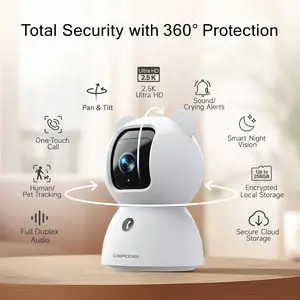 CINMOORE 2.5K Security Camera Indoor, Non-Subscription AI Person/Pet/Cry Detection, 4MP Pet/Dog/Cat Camera with Phone App, Pan Tilt 2.4GHz WiFi Cameras for Home Security, IR Night Vision, Full Duplex 2-Way Audio