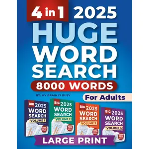 4 in 1 HUGE Word Search Books for Adults: Large Print Word Find Puzzles for Seniors with 8000 Words