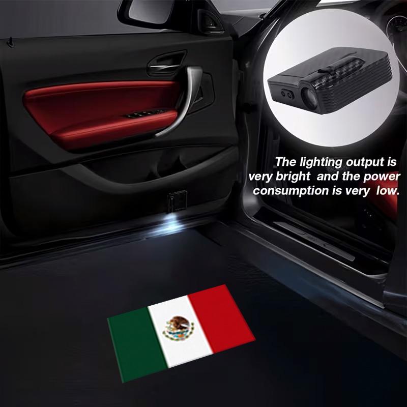 2-pack door lights — Mexico flag projection projector — universal wireless LED door projection light for car doors, suitable for all car brands; Mexico flag welcome plaque projection light