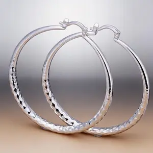 925 Sterling Silver plated Hammered Hoop Earrings Lightweight Large Hoops Hypoallergenic Jewelry Gift 50MM Silver Hoop Earrings for Women