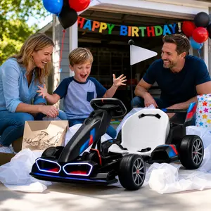 24V 36V Electric Go Kart with Adjustable Seat, Licensed Drift Kart with Dual 300W Motors, Crazy Go Cart for Kids Ages 6-12, Cool LED Lights, Drift Mode and 2 Speeds