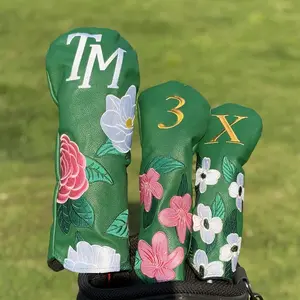 New Peony Flower Embroidery Golf Club Head Covers, Golf Accessories, Durable Dustproof Protection for Hybrid, Fairway Wood, Putter & Iron Clubs