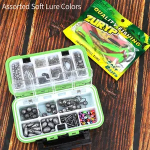 Fishing Tool Set with Soft Bait, Sinkers, Hooks, Colorful Bobbers, and Swivels, Double Layer Storage Box for Fishing Gear, Fishing Tackle Kit