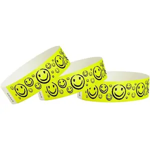 500 WristCo Yellow Smiley Face Tyvek Wristbands for Events - ¾” x 10” - Waterproof Recyclable Comfortable Tear Resistant Paper Bracelets Wrist Bands for Concerts Festivals Admission Party