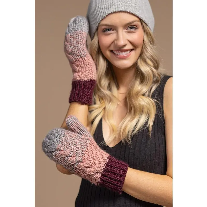 Multicolor Cable Knit Mittens