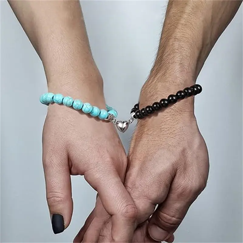 Natural Stone Volcanic Stone Turquoise Yin-Yang Tai Chi Crown Couple Bracelet Magnetic Beaded Bracelet