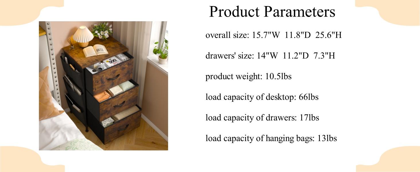 Raybee Furniture Nightstand with 3 Drawers, Night Stand for Bedroom, Bedside Table with Wooden Top, Sturdy Steel Frame End Table, Small Dresser for Bedroom, Living Room