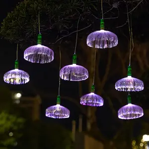 Solar Powered RGB Hanging Jellyfish Lights, 4pc Fiber Optic Chimes for Hotel Park Festival Decor, Gift Idea for Atmosphere Lighting, Garden Decor Lights