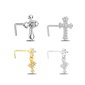 HERVAY 20G/7MM 316L Stainless Steel Cubic Zirconia Cross Nose Studs Hypoallergenic Nostril Nose Piercing Jewelry
