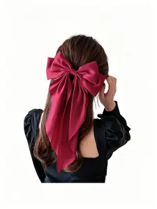 Pure Color Extra Large Bow Ribbon Spring Clip, Elegant Plain Hair Clips Set, Handmade Satin Hair Accessories for All Seasons