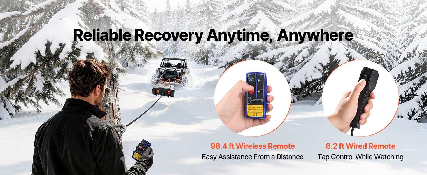 【Summerfinds】VEVOR Portable Winch, 6000 lbs/4500lbs/3500lbs  12V DC Electric Winch with Synthetic Rope, Wireless & Wired Remotes, Box-Style Recovery Kit with Fairlead, Clevis Hook, Strap for ATV UTV Off-Road Outdoor Pulling Tasks