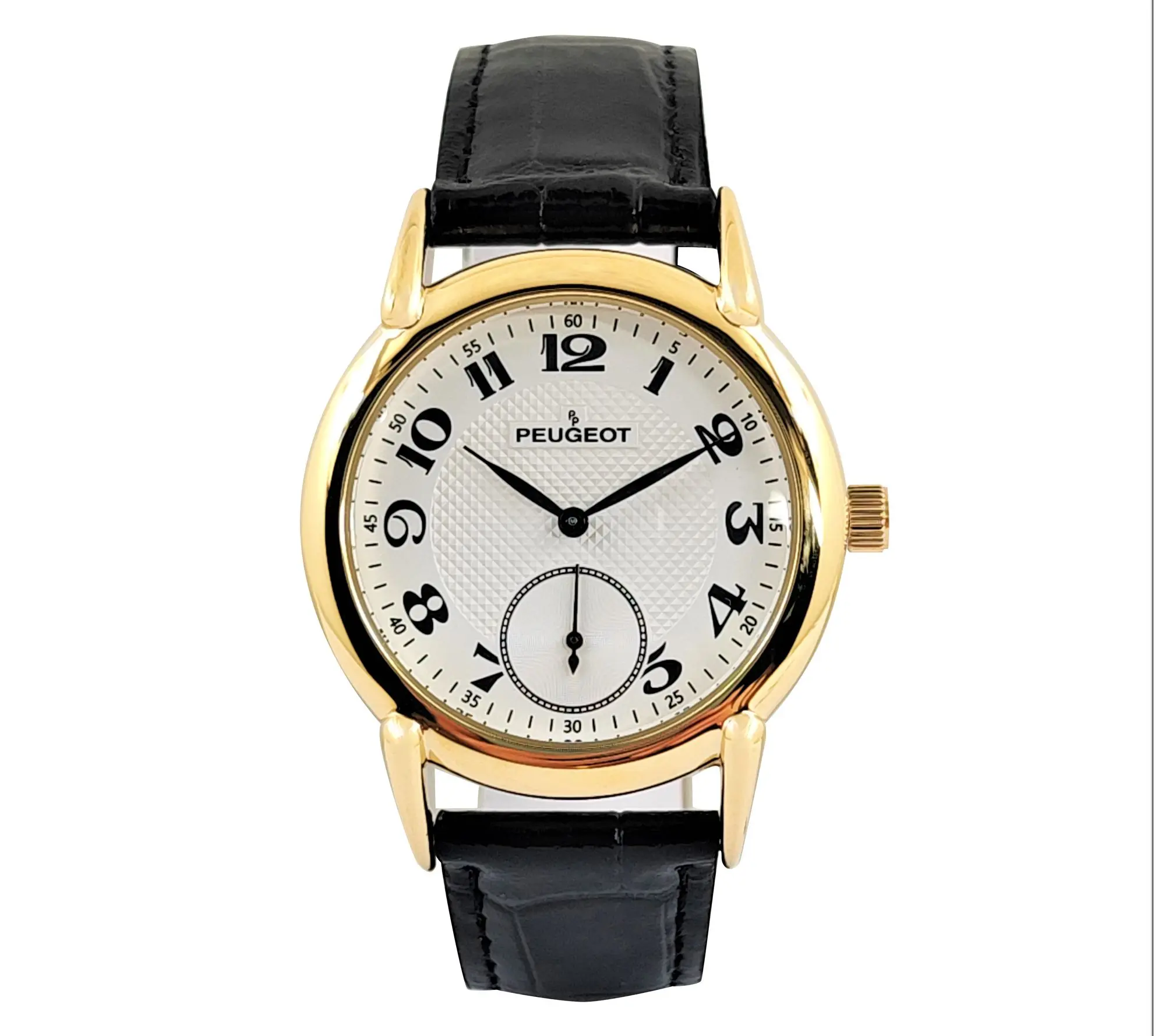 Puegeot Men's Vintage Goldtone Black Leather Watch Puegeot Men's Vintage Goldtone Black Leather Watch