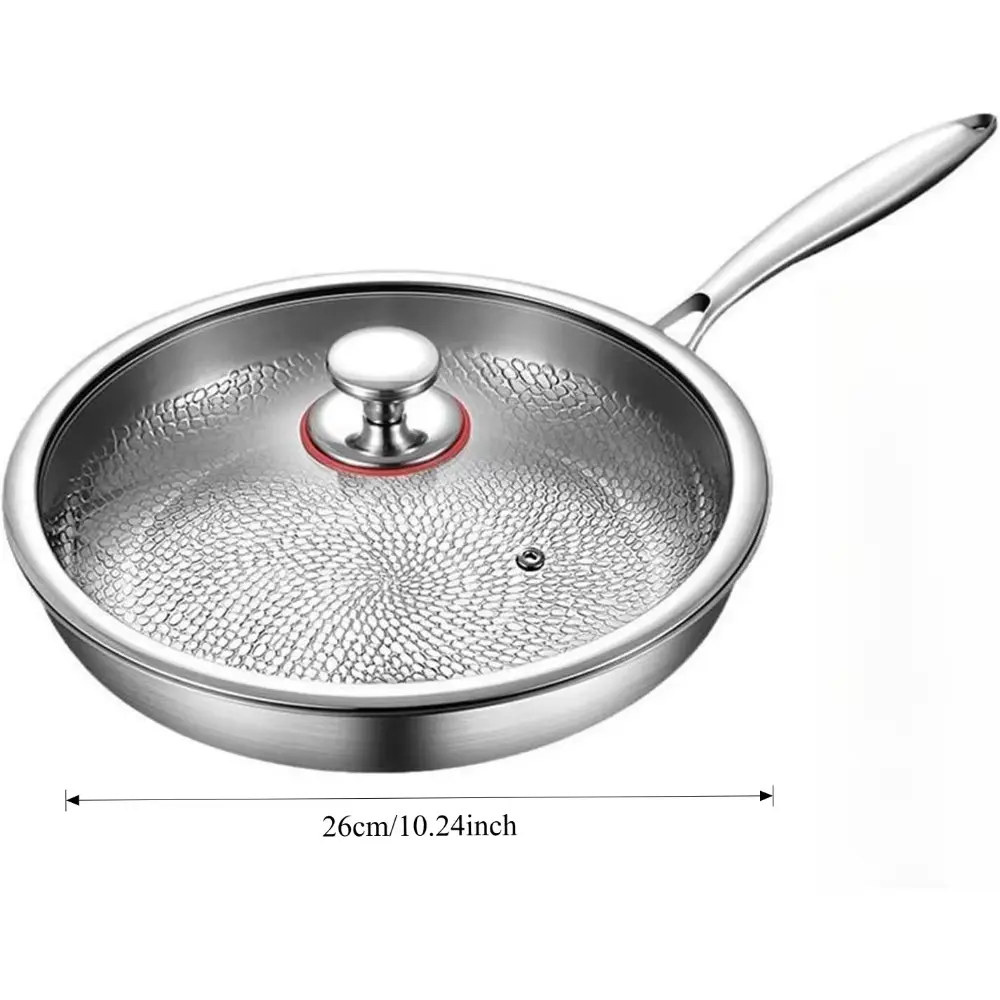 Titanium Steel Non-Stick Frying Pan with Lid - Uncoated Fish Scale Hammer Pattern Cookware, Stainless Steel Pan for Kitchen Cooking