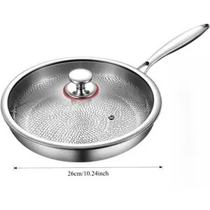 Titanium Steel Non-Stick Frying Pan with Lid - Uncoated Fish Scale Hammer Pattern Cookware, Stainless Steel Pan for Kitchen Cooking