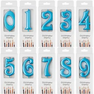10-Count 0-9 Blue Number Birthday Candles for Party Celebration and Baby Showers