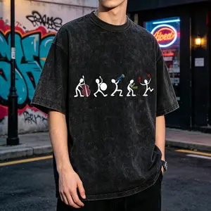Dancing Figures Sequence Men's Vintage Washed T-Shirt Stick Figure Dance Sequence Oversized Graphic Tee Outdoor Casual Short Sleeve
