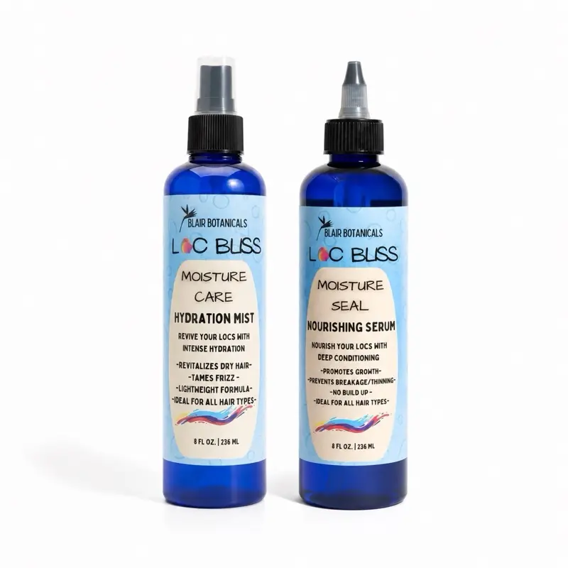 Blair Botanicals Compact Locs & Braids Hydrating Haircare Bundle - 4 oz Fragranced Olive, Sunflower & Shea Moisturizer Set with Daily Mist, Nourishing Serum, Coconut Infusion, Shampoo, Detox Formula; Moisture-Boosting for All Hair Types (Bottle Included)