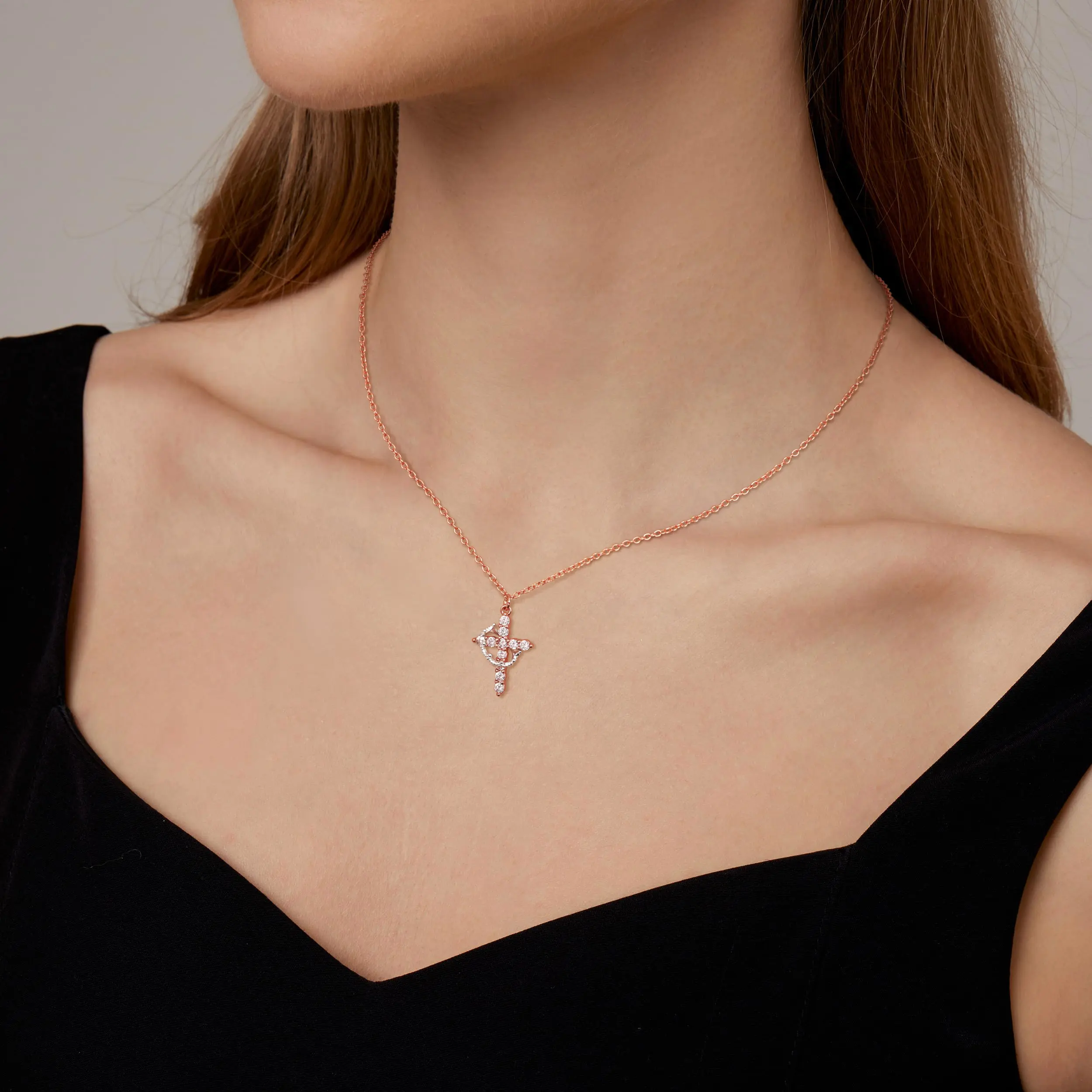 Rose gold necklace and silver crown necklace