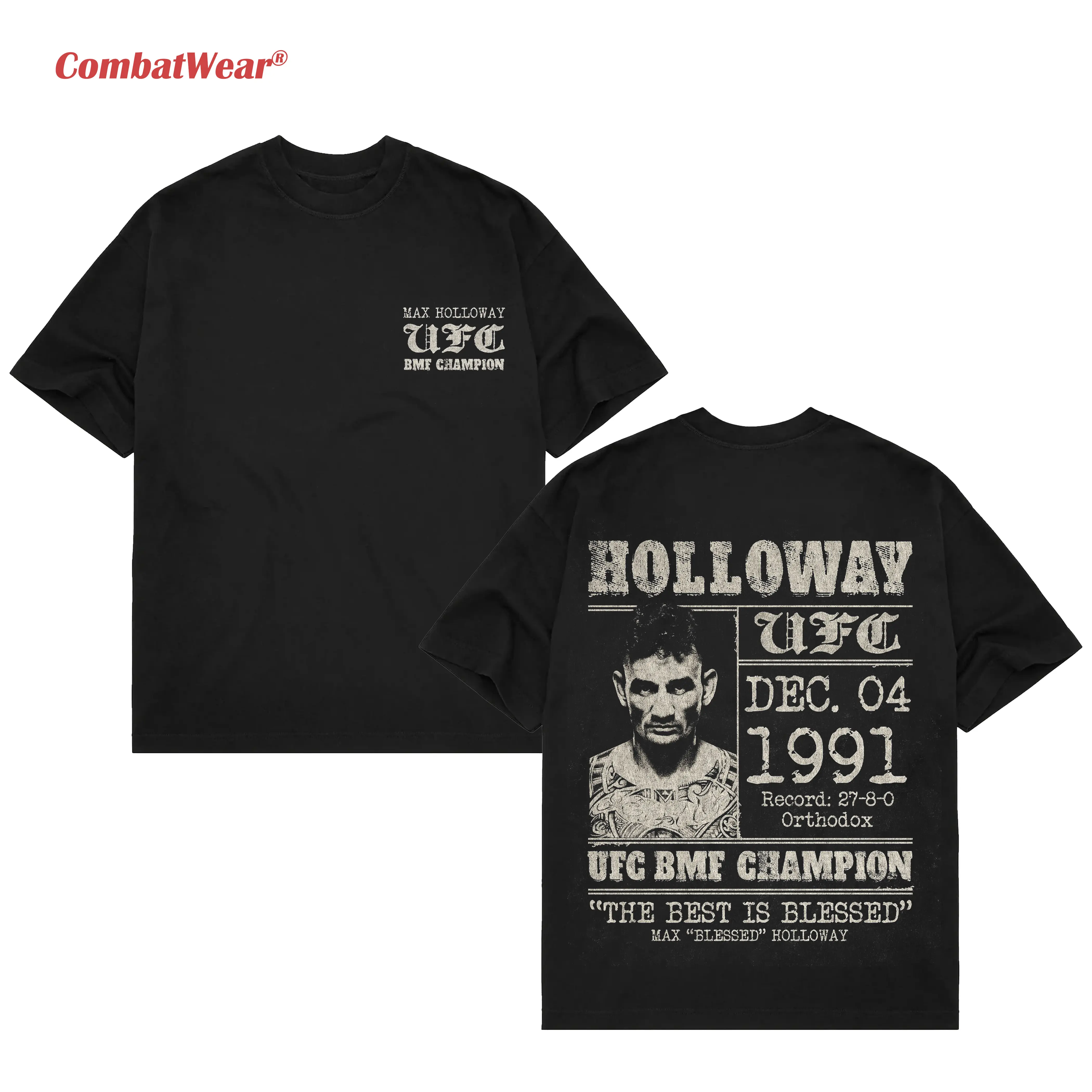 COMBATWEAR Max Holloway Wanted Snow Tee,  Blessed BMF T-shirt, UFC MMA Fan Custom Graphic Design, Gym Wear, Gift for Fighters, Sports Apparel