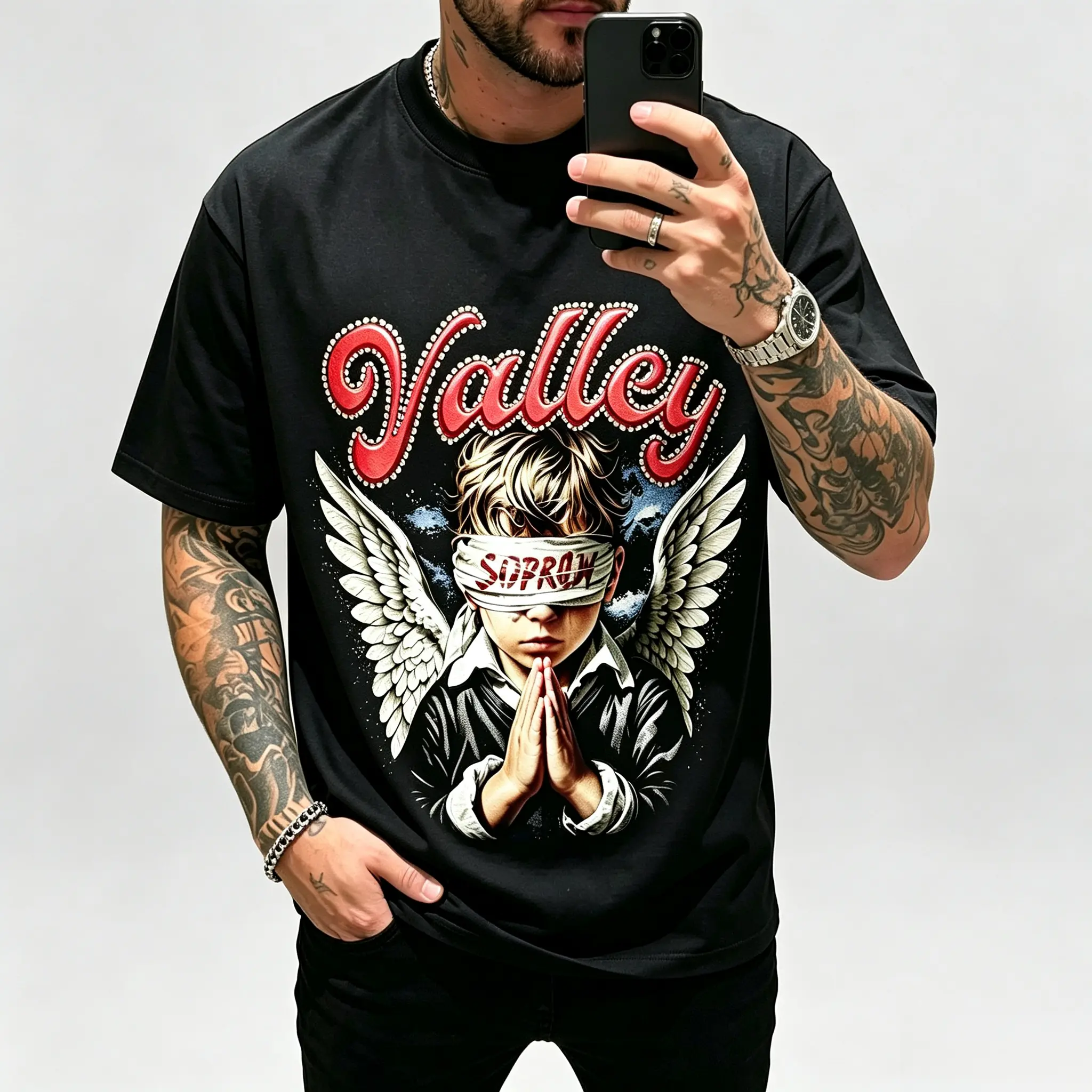 American retro Vintage Distressed Cotton Graphic Tee, Oversized Baggy Unisex Streetwear, Vintage Cotton Tees, daily casual wear with rose tattoo oil painting print Flannel Layer