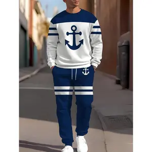 Men's Creative Anchor Print Set - Comfortable Casual Polyester Blend, Machine Washable