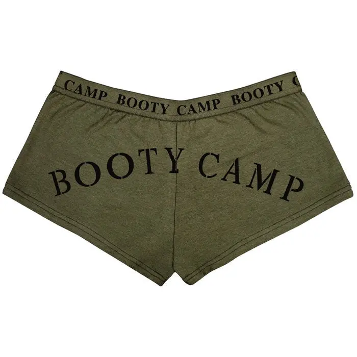 Women's Funny Printed Booty Shorts, Olive Drab Cotton Spandex Lounge Wear with Comfortable Elastic Waistband, Black, Playful, Bottoms, Graphic, Fit
