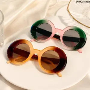 2026 New European-American Style Women’s Round Sunglasses, Oversized Contrasting-Color Semi-Rimless Frame With Blue Light Blocking And UV Protection