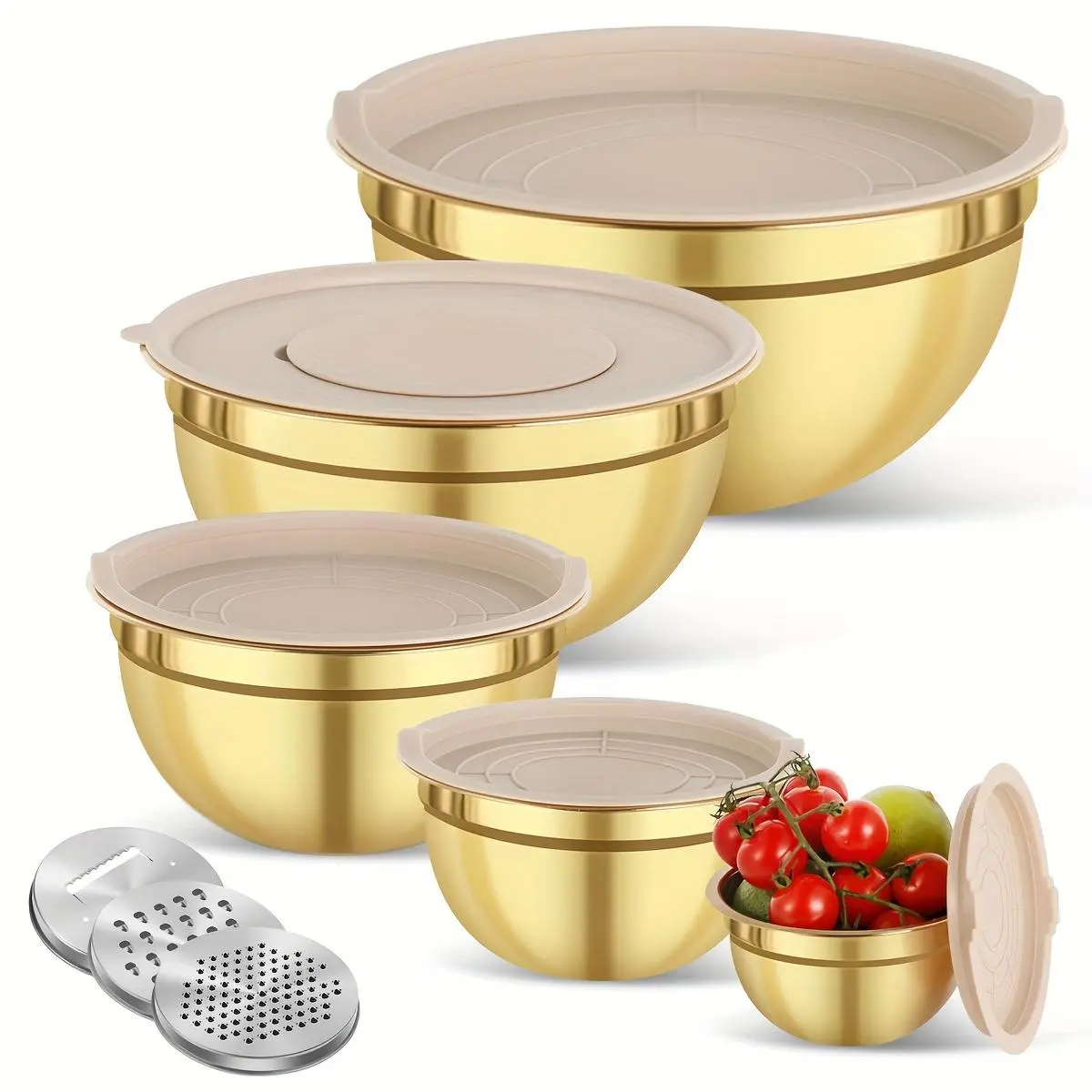 Stainless Steel Mixing Bowl Set, 1 Set Including Bowl & Lid & Grater, Kitchen Bowl Set With Lid for Baking, Cooking, Salad, Household Kitchen Products, Durable Kitchenware, Stainless Steel Bowls