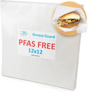 IDL Packaging 12" x 12" PFAS-Free Grease-Proof Paper Sheets, Pack of 1000, White - Microwave Safe Food Tray Liners - Grease-Absorbing Wrapping Paper for Sandwiches, Cheeses, Hamburgers, etc.